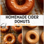 Homemade apple cider donuts cooling on a wire rack with a drizzle of maple glaze.